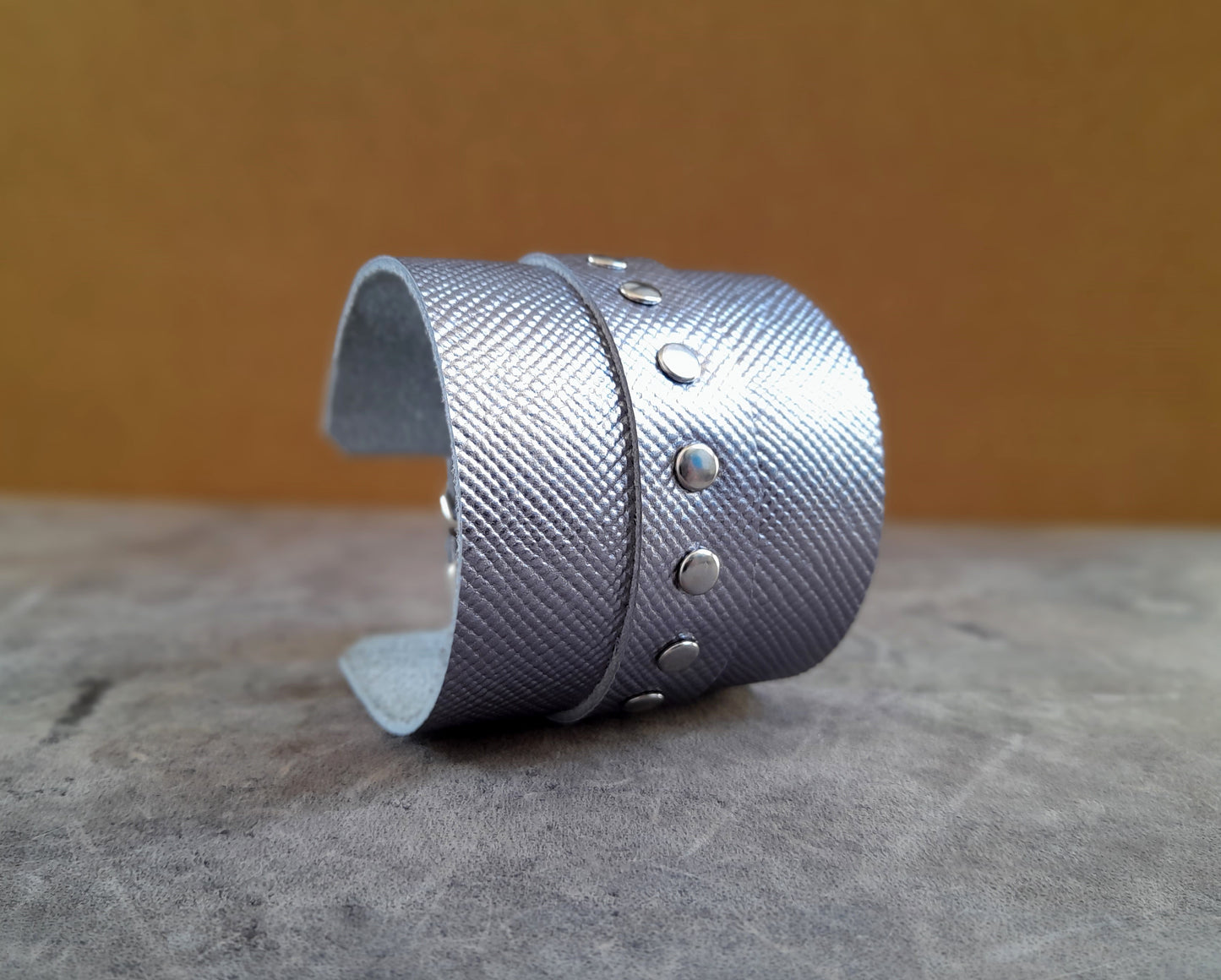 Extra Wide Silver Leather Buckle Cuff
