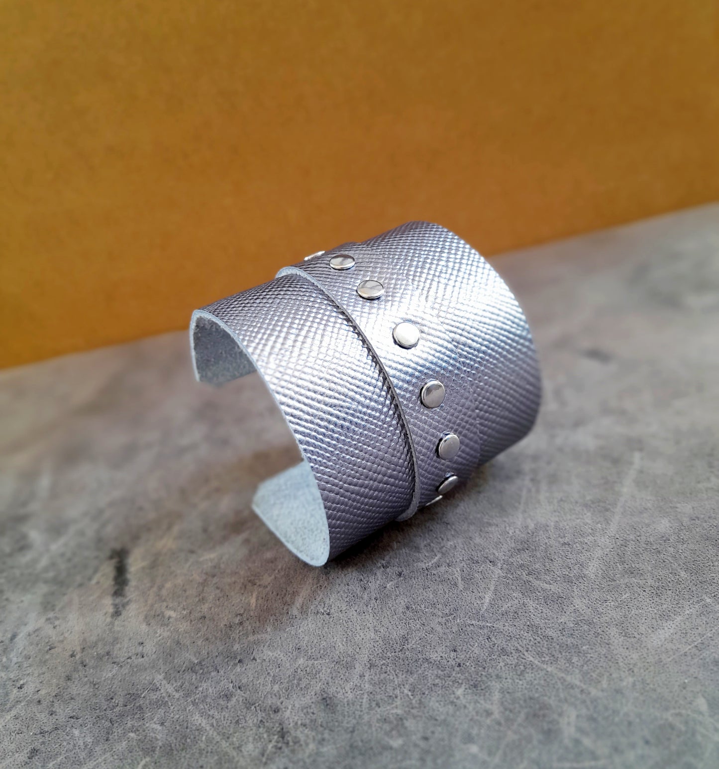 Extra Wide Silver Leather Buckle Cuff