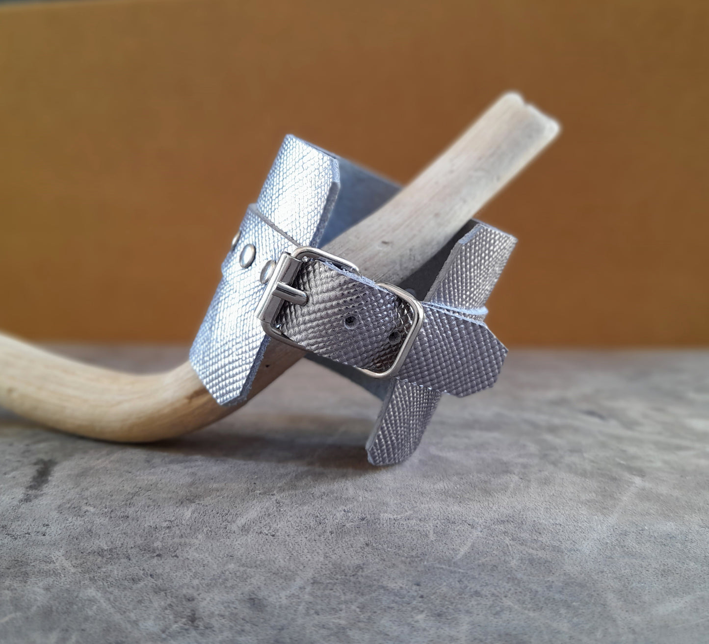 Extra Wide Silver Leather Buckle Cuff