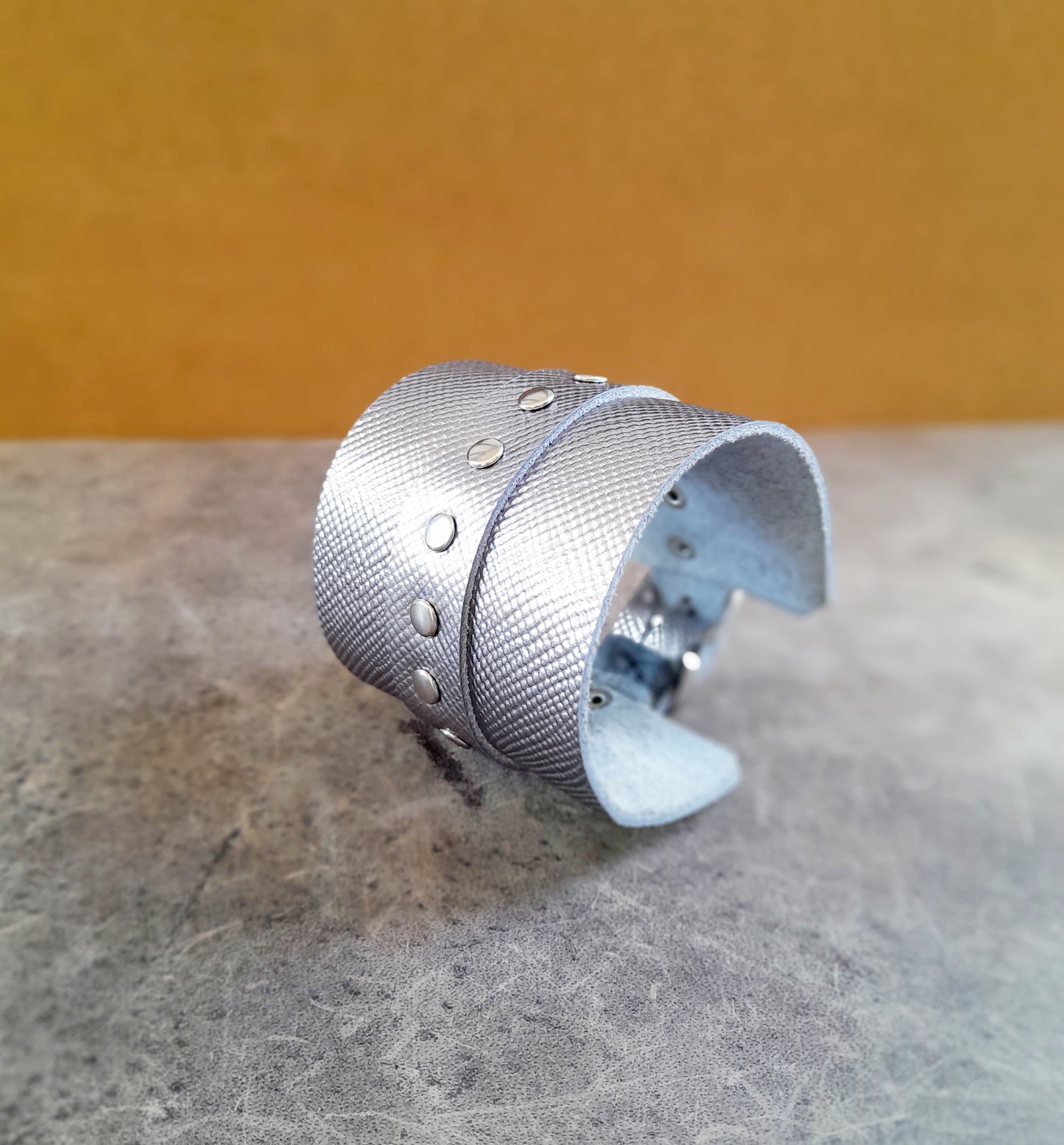 Extra Wide Silver Leather Buckle Cuff