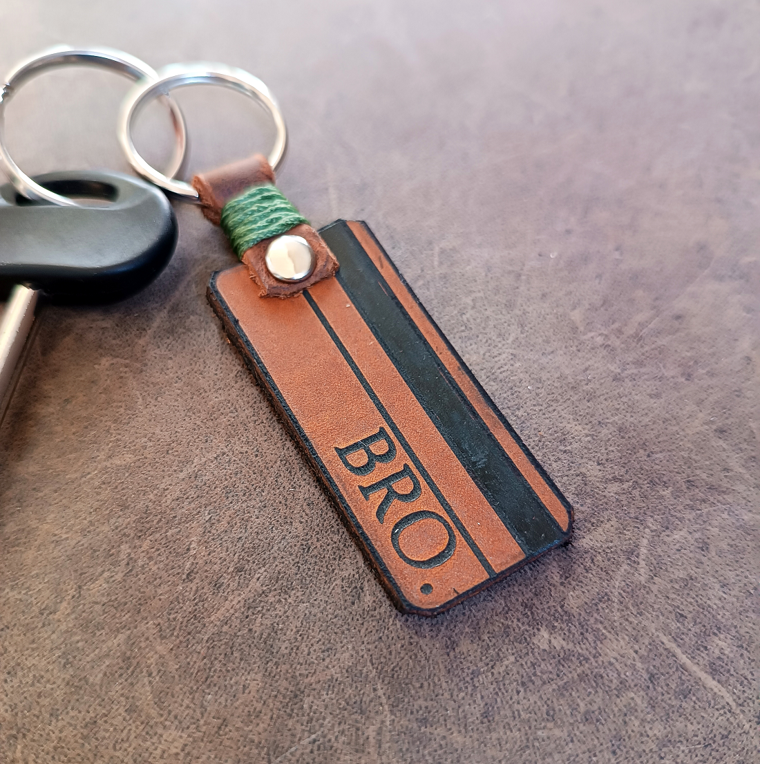 Personalized BRO Leather Keychain