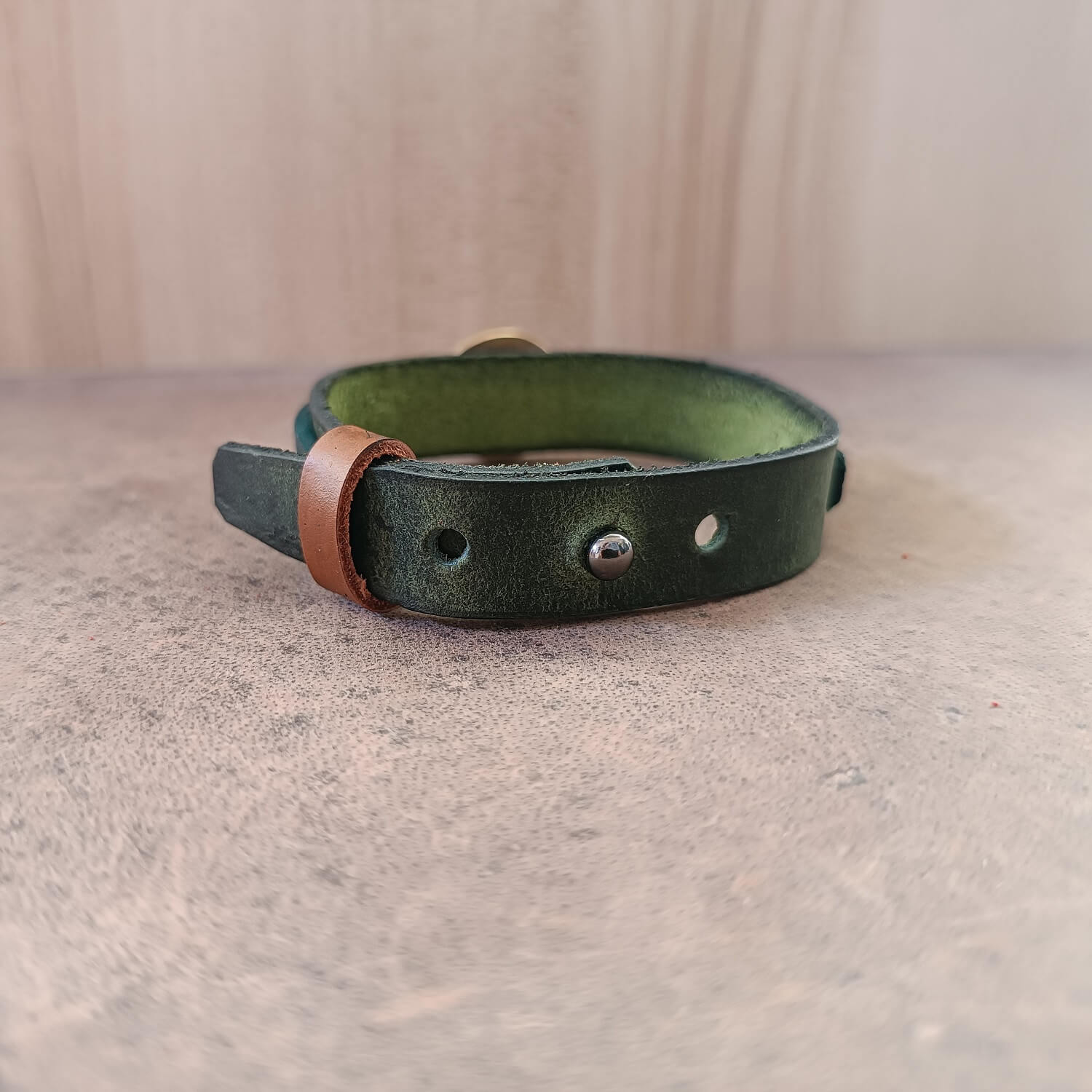 Apollo's Radiance Bracelet back view. Handmade by Lucky Seven Leather.