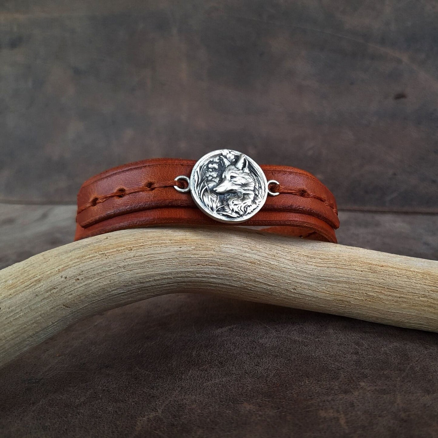 Detailed close-up of the handmade Silver 925 Forest Fox Charm on the bracelet, highlighting its intricate design and finish.