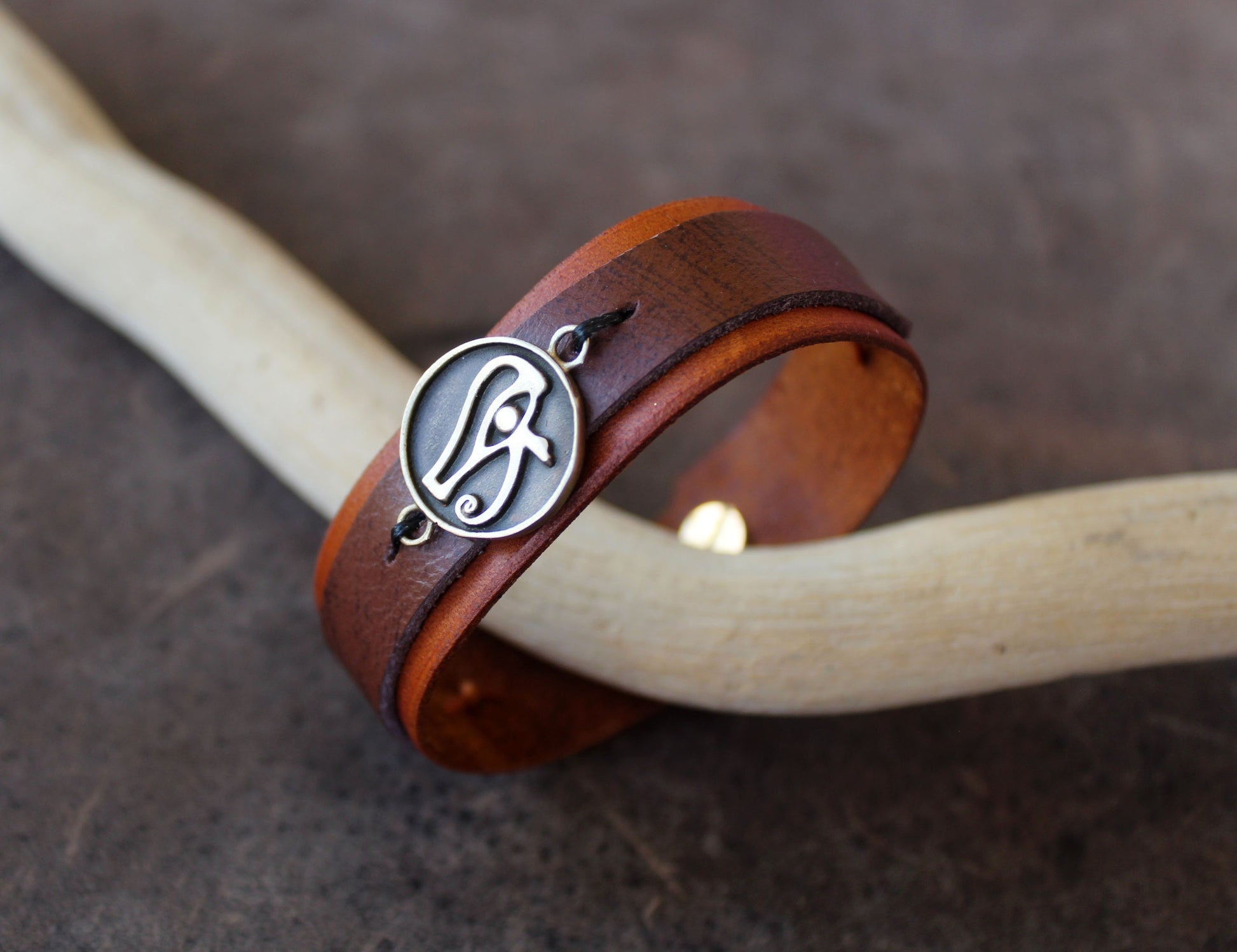 Eye of Horus leather bracelet, symbolic and spiritual jewelry