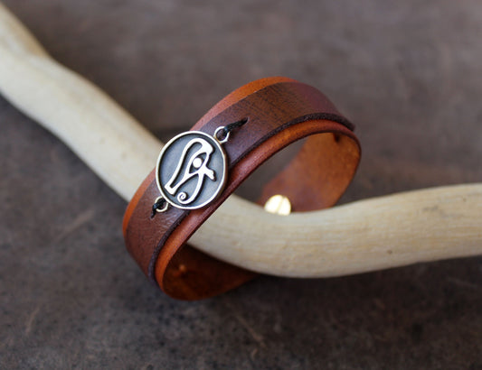 Eye of Horus leather bracelet, symbolic and spiritual jewelry