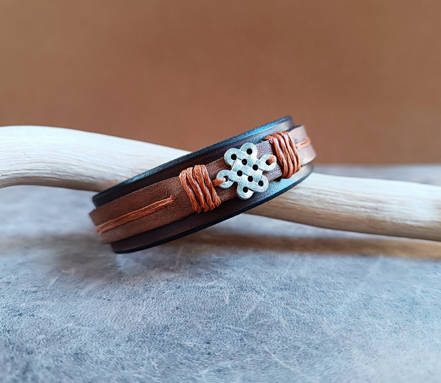 Celtic Shield Knot Leather Bracelet for Men