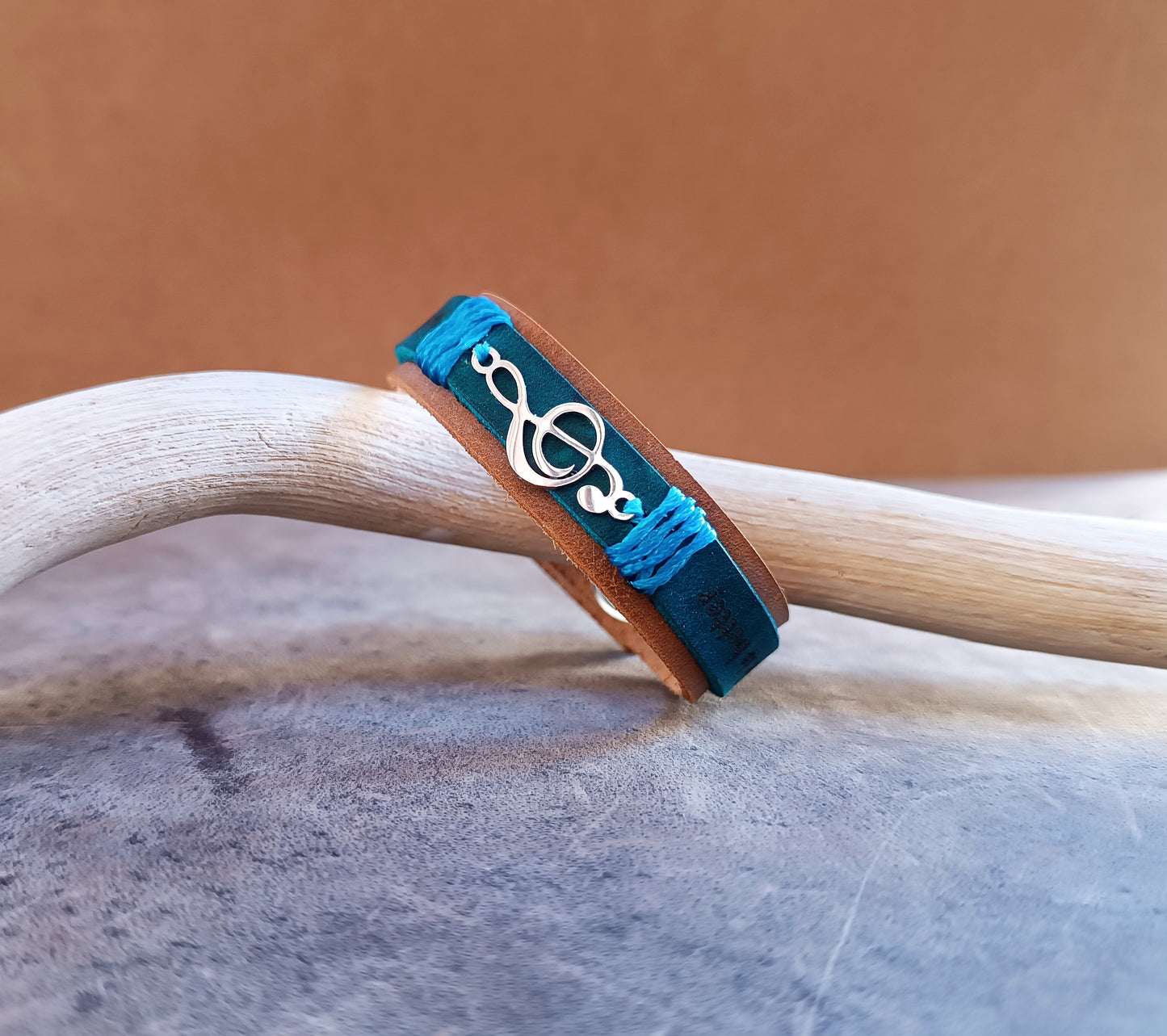 Silver Treble Clef Leather Bracelet with Custom Message