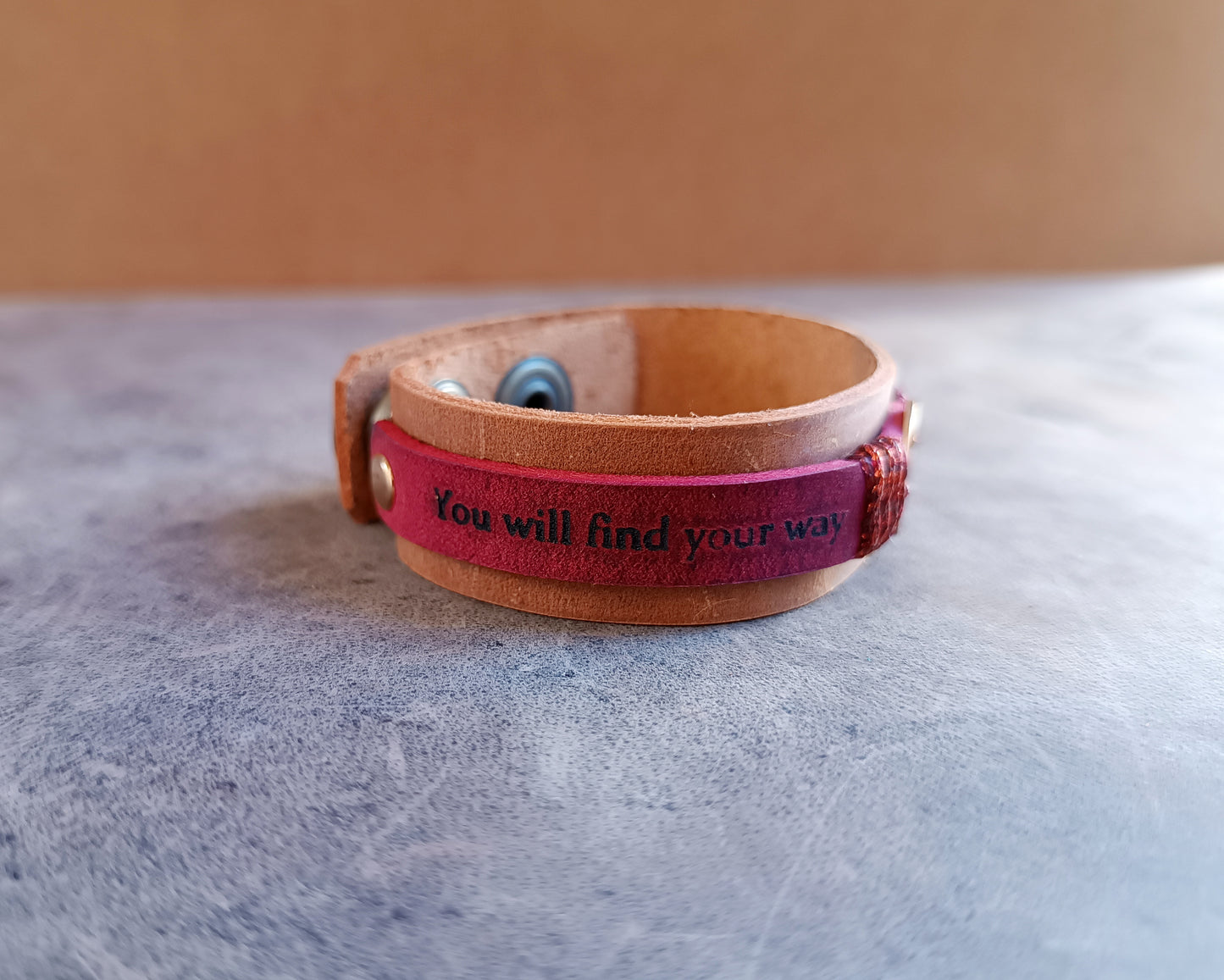 Gold Compass Leather Bracelet with Custom Message