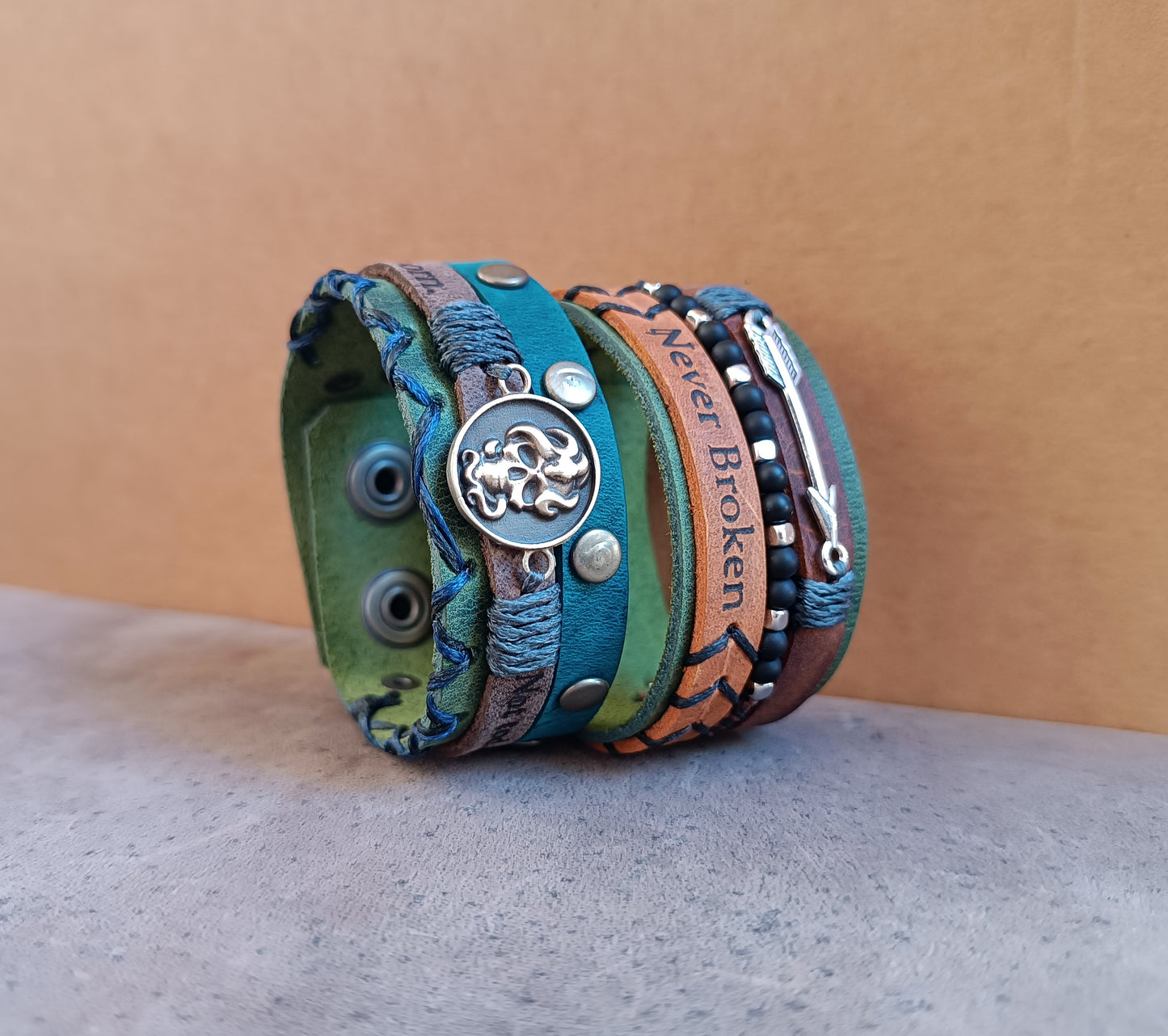 The Unbreakable Spirit Custom Mantra Leather Cuffs