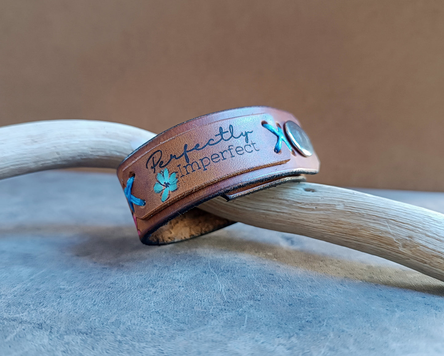 Floral Lioness Leather Cuff Bracelet