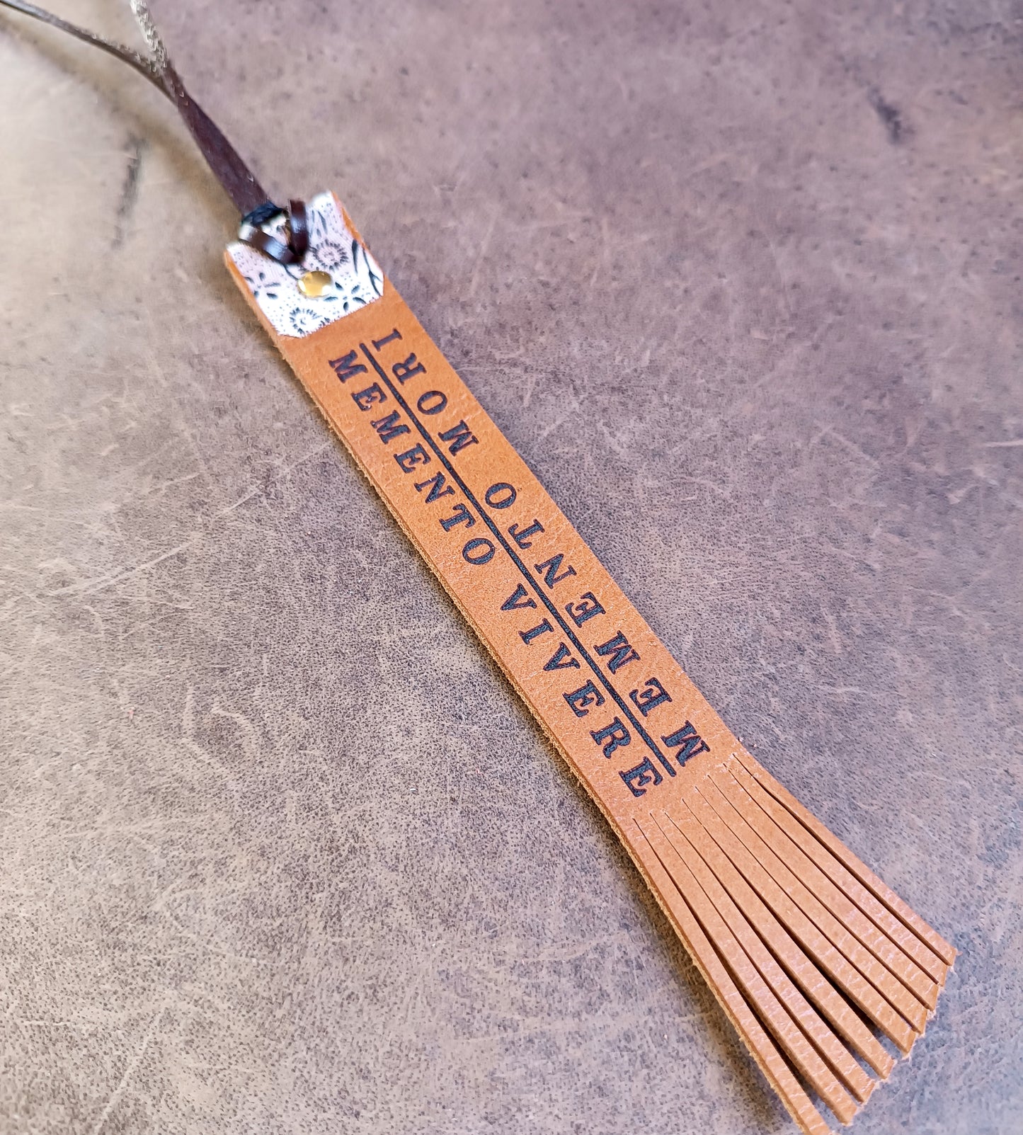Memento Mori - Memento Vivere Leather Bookmark with Free Personalization