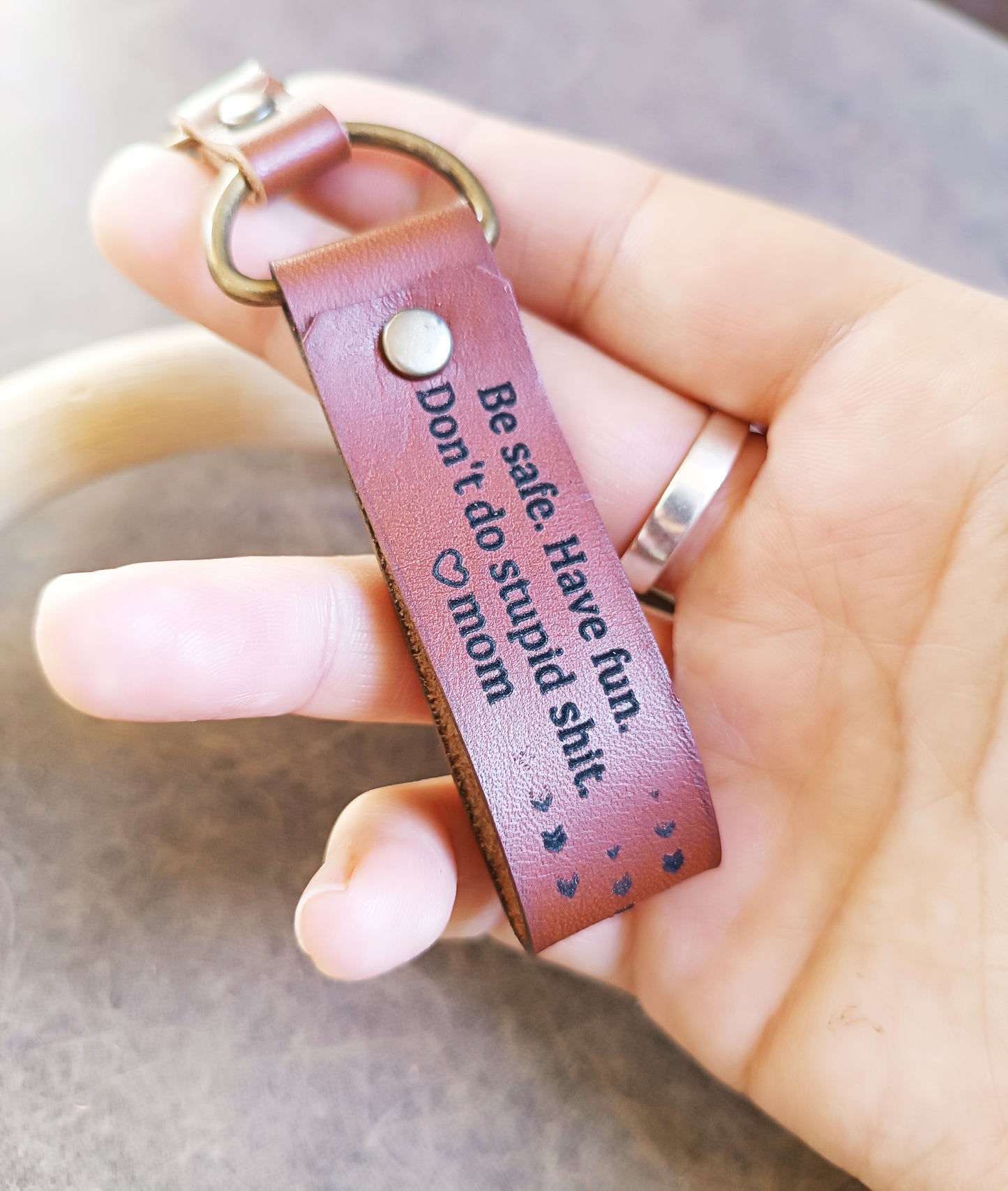 Personalized Leather Keychain for Long Distance Students