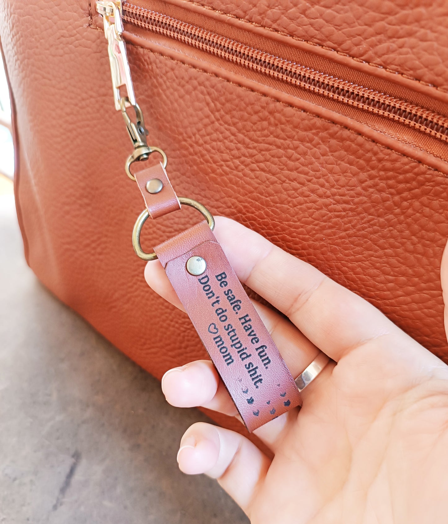 Personalized Leather Keychain for Long Distance Students