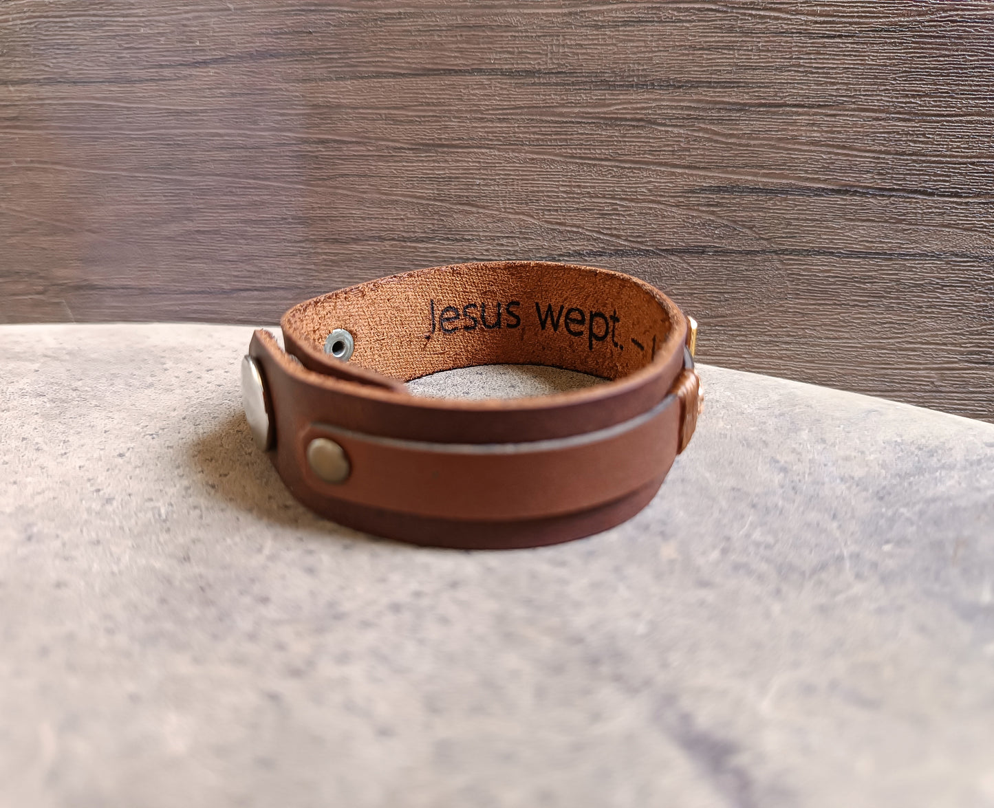 Rose Gold Cross Leather Cuff with Custom Underside Bible Verse