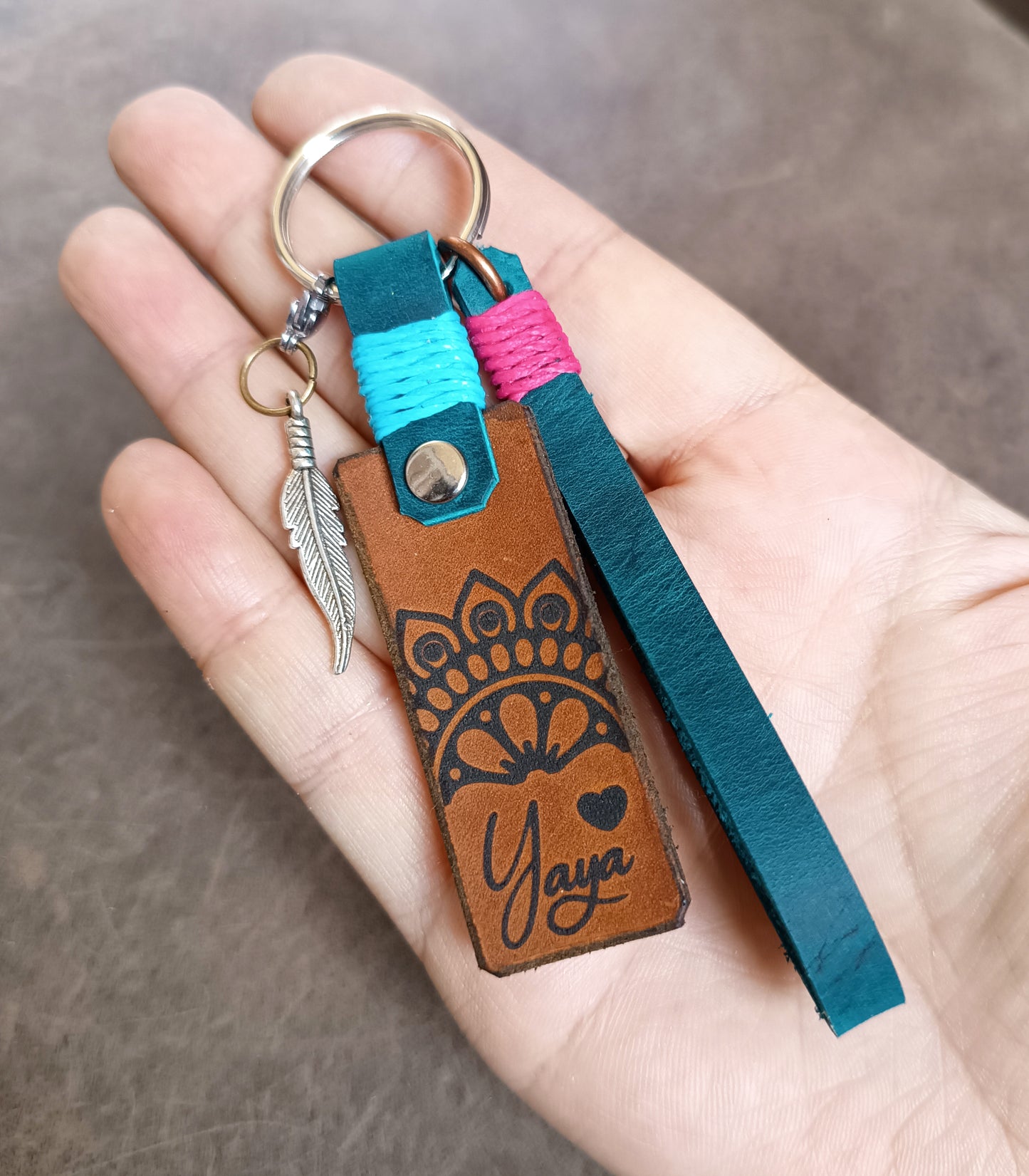 Personalized Yaya Leather Keychain