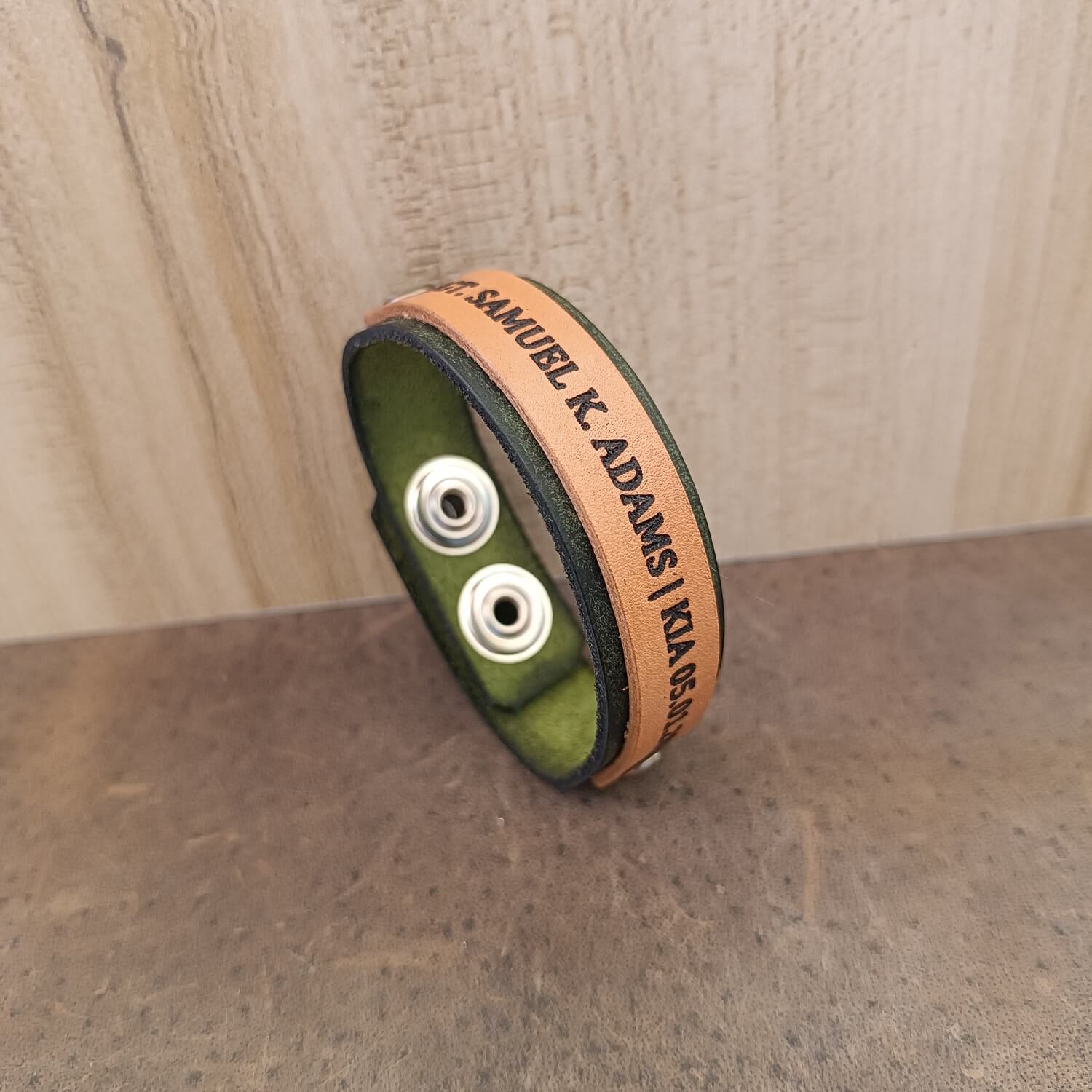 Khaki Leather Memorial Bracelet for Fallen Soldier