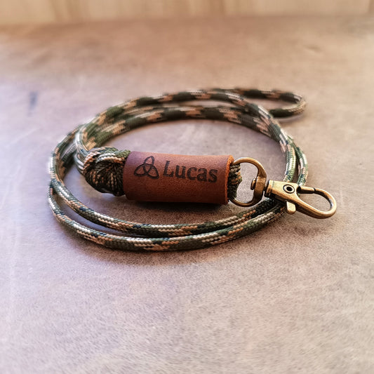 Personalized Paracord Lanyard with Leather Accent