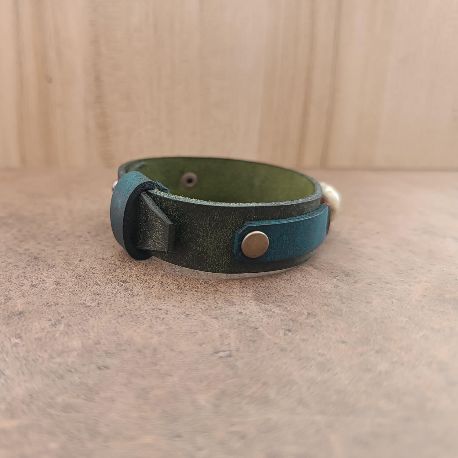 Side angle of New Jade wrap bracelet