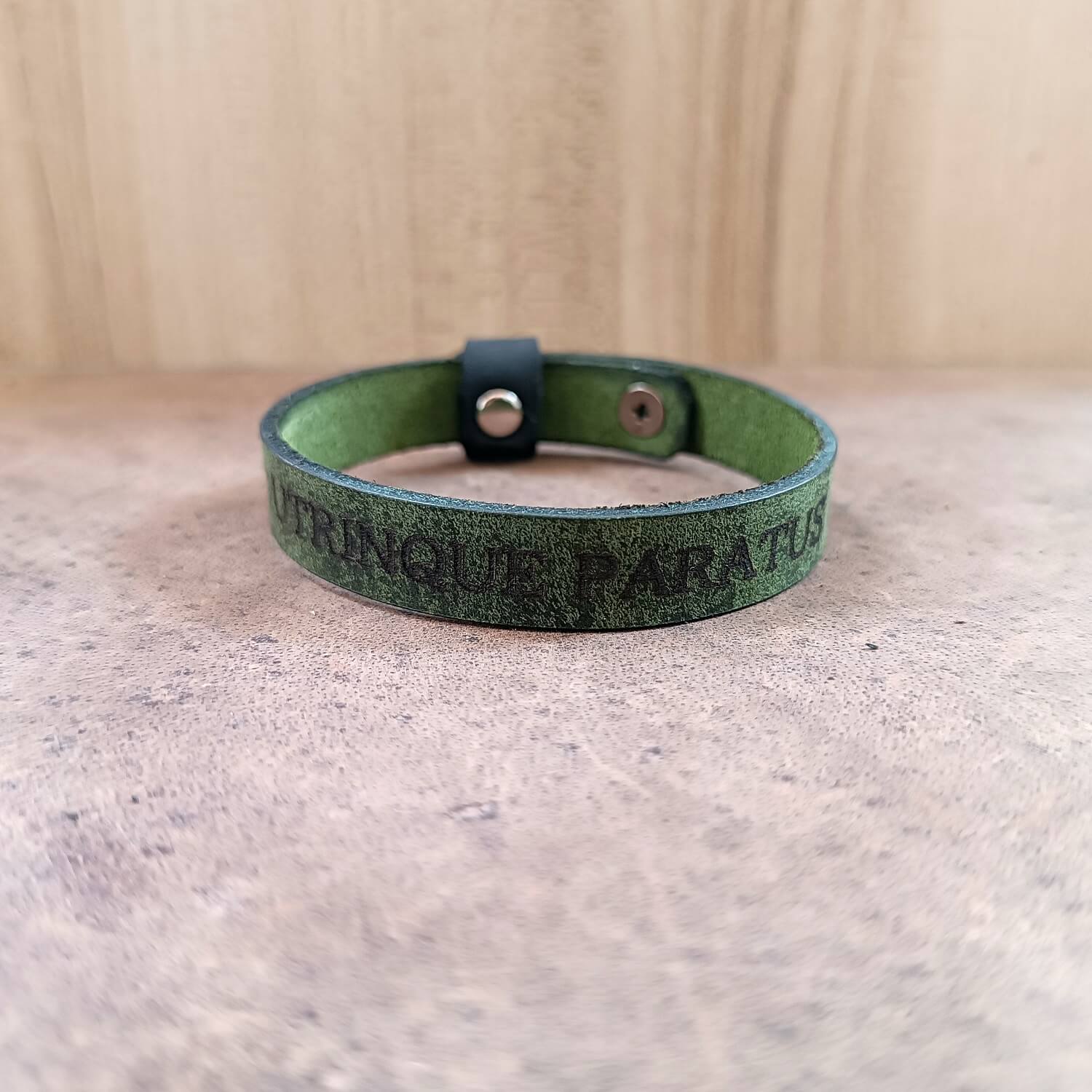 Utrinque Paratus Olive Green Crazy Horse Leather Cuff Bracelet