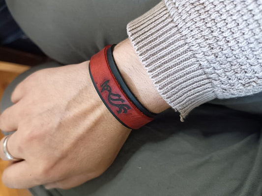 Vermilion Bracelet on wrist, showing dual-layer design and vibrant contrast
