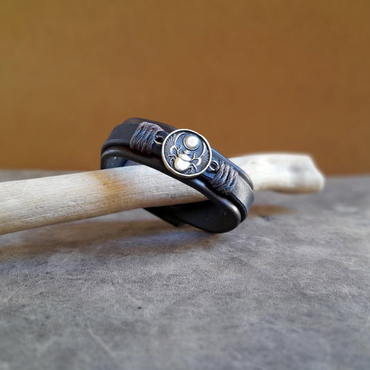 Winged scarab leather bracelet, spiritual talisman jewelry