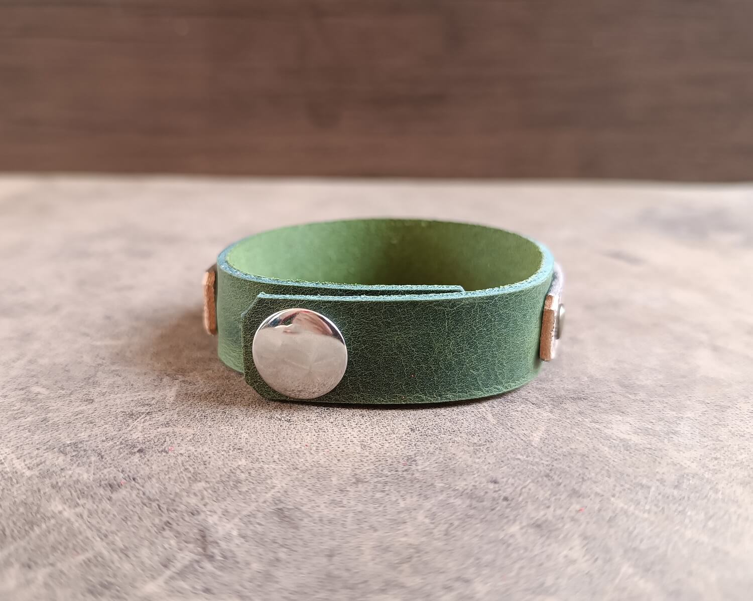 green leather cuff back view