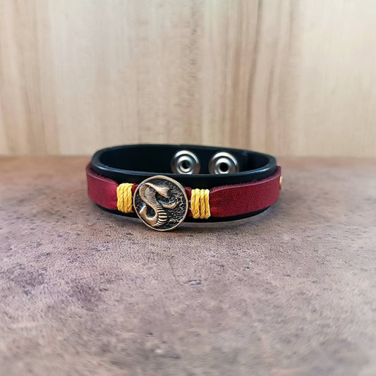 Cobra Kai inspired Leather Bracelet with Cobra Pendant
