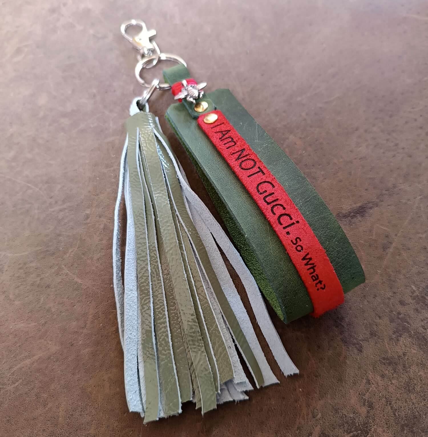 green designer fun tassel bag charm