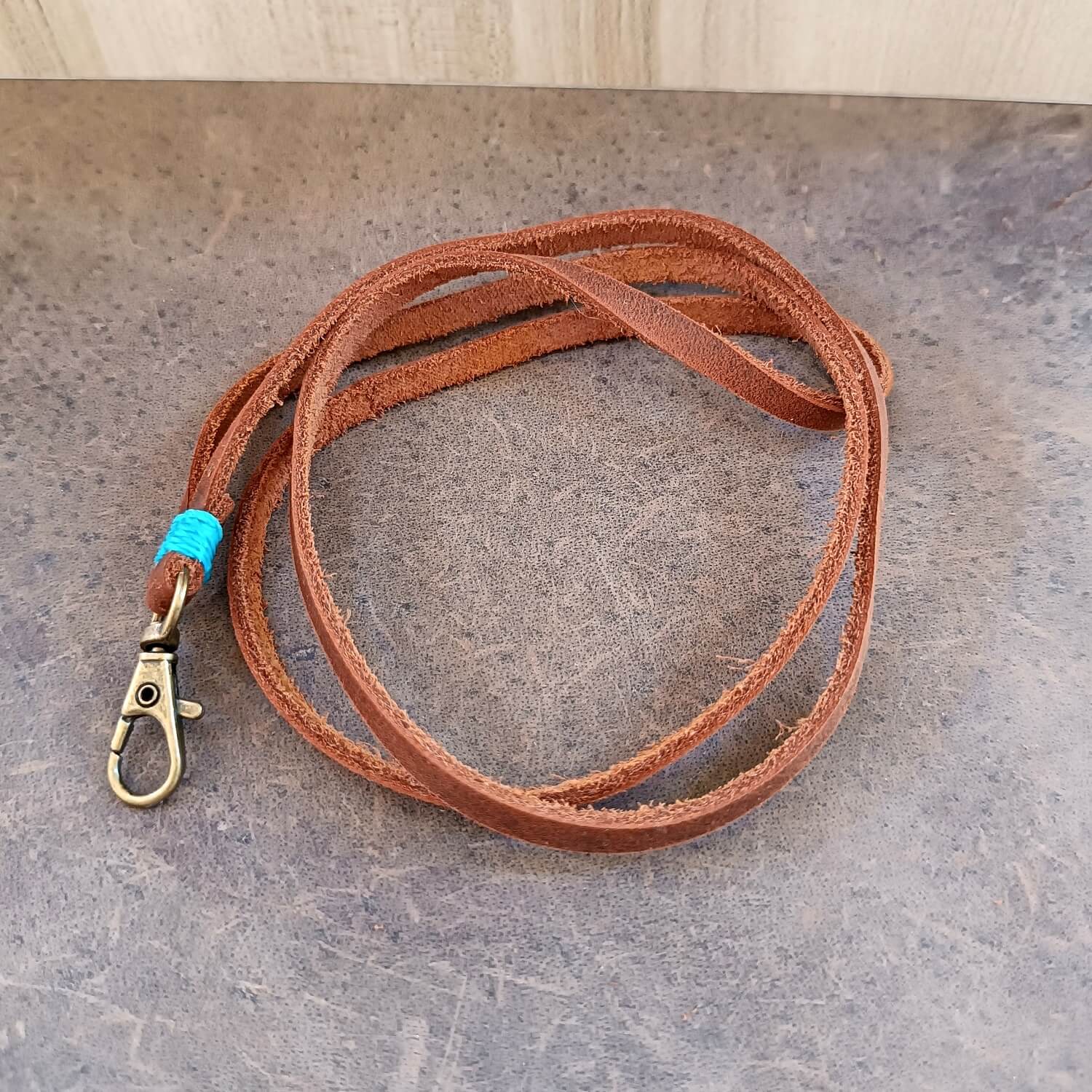 handmade brown leather lanyard