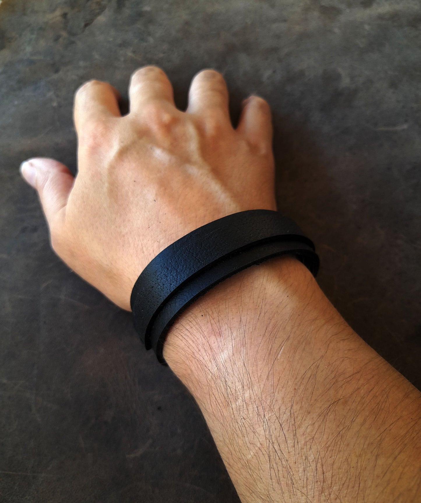 Total Black Leather Bracelet