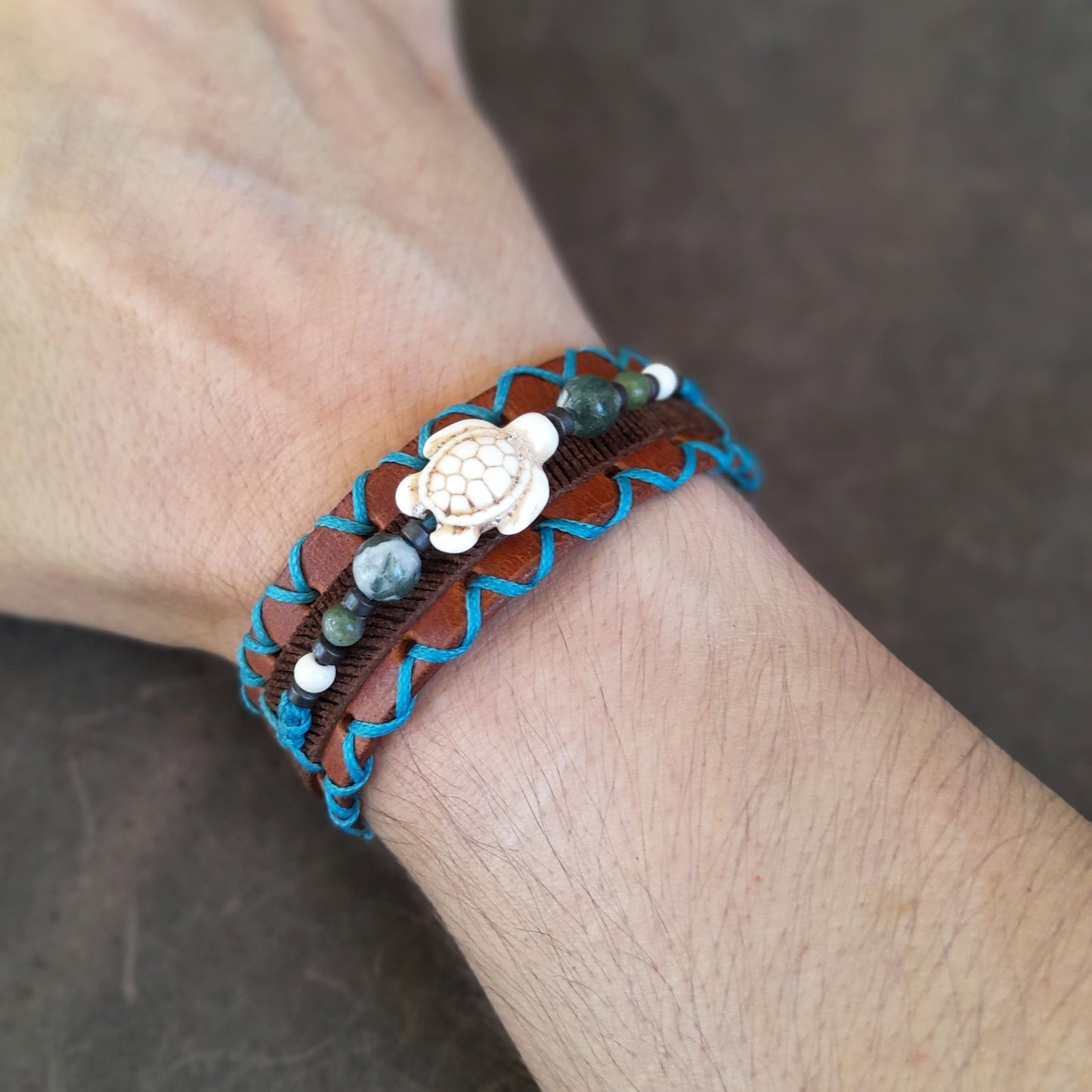 White Turtle Keya Beaded Leather Bracelet