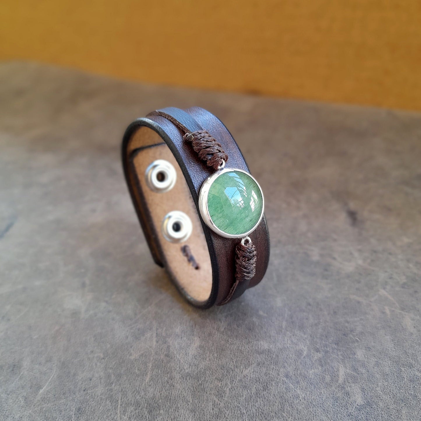 Grand bracelet en aventurine verte naturelle, argent 925