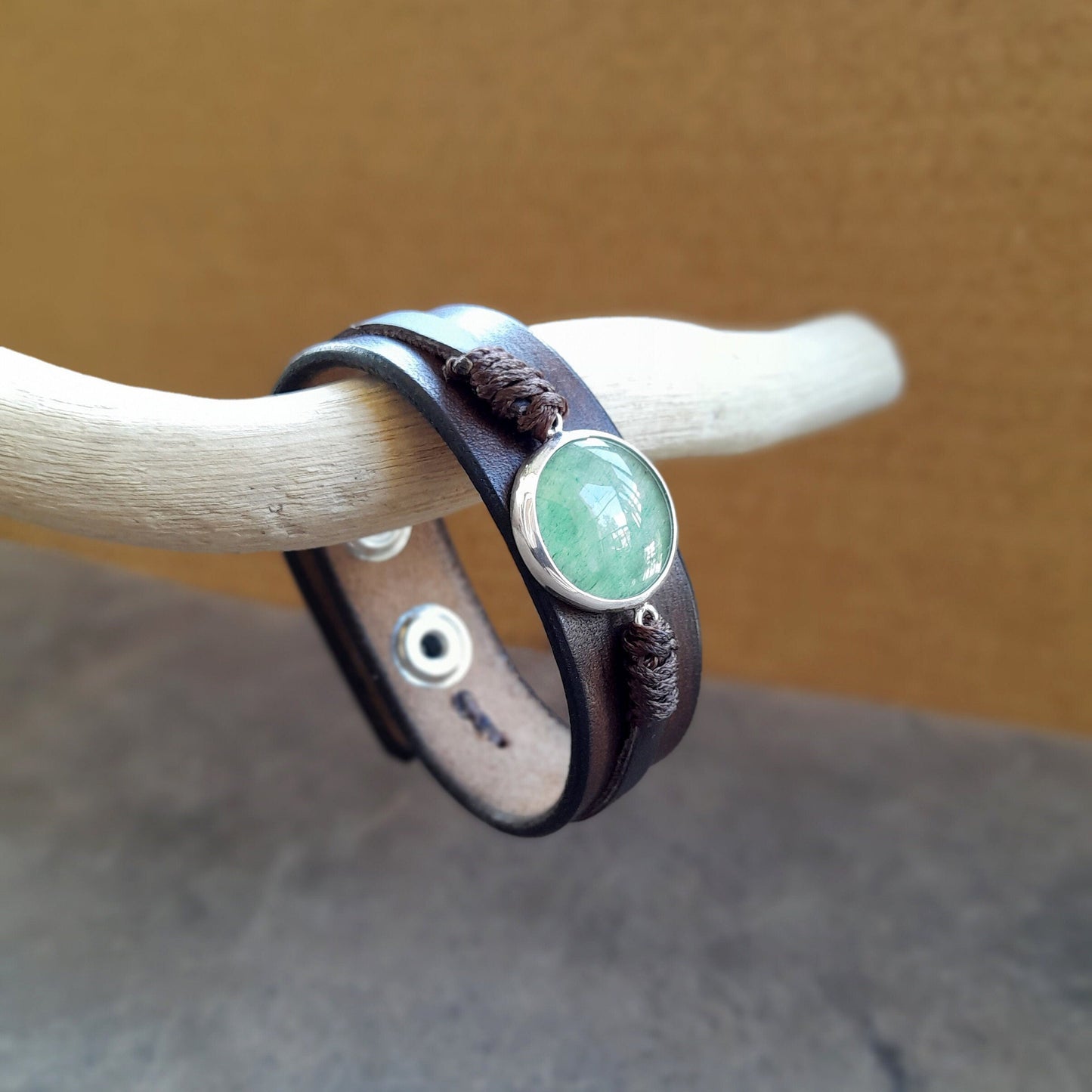 Grand bracelet en aventurine verte naturelle, argent 925