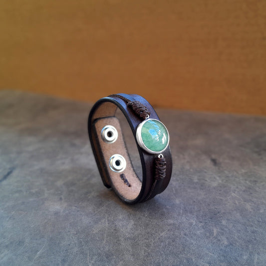 Grand bracelet en aventurine verte naturelle, argent 925