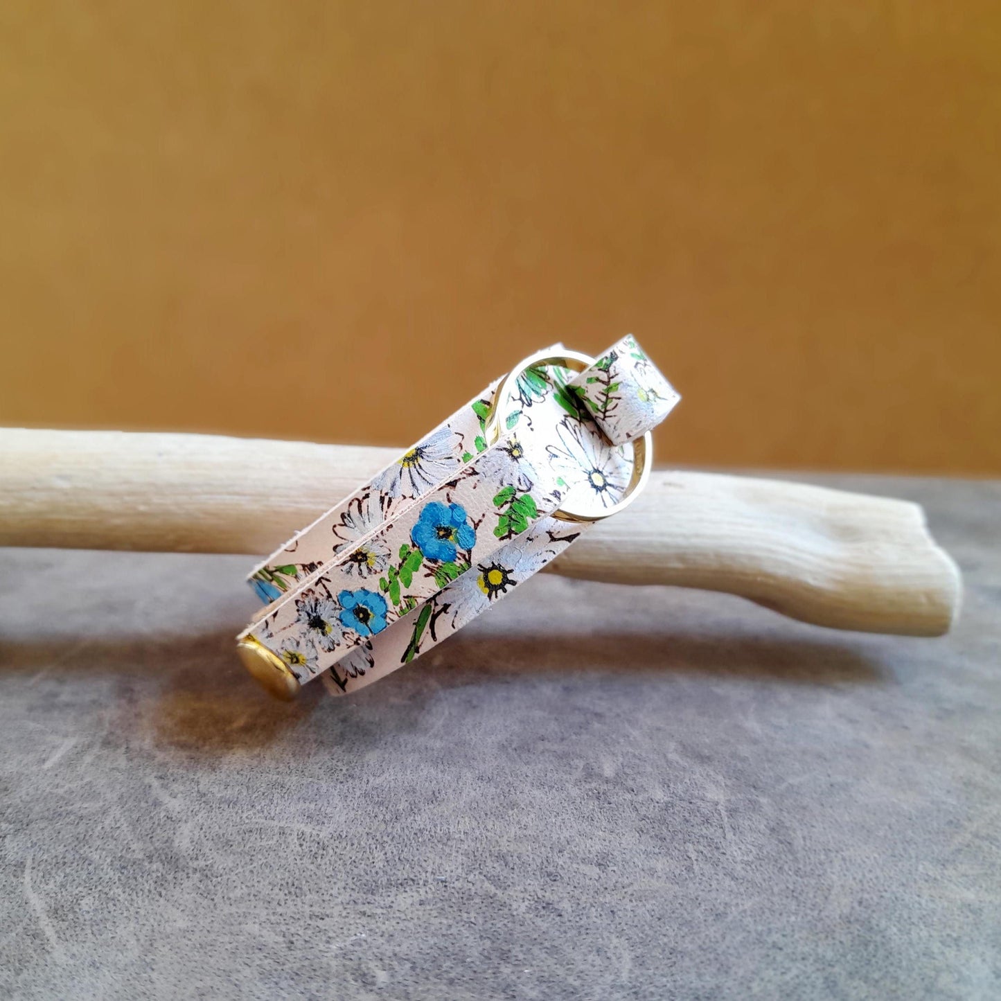 Hand Painted Floral Leather Bracelet for Wedding Ring