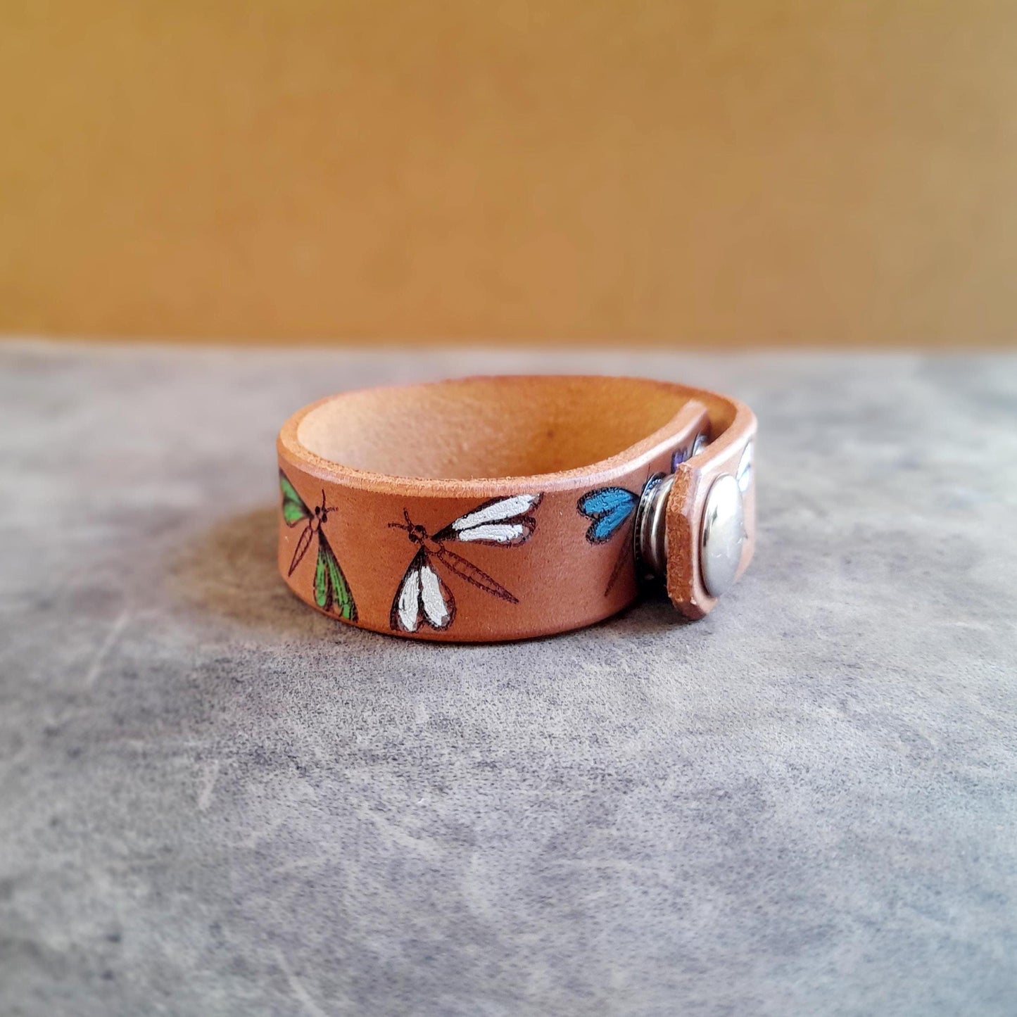 Hand Painted Dragonfly Leather Bracelet