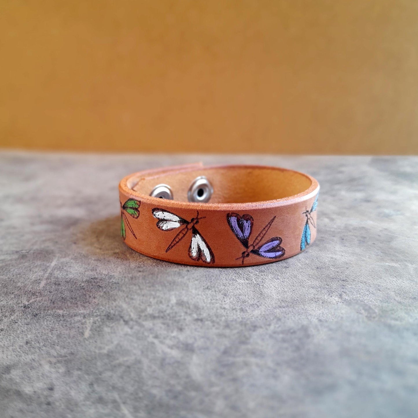 Hand Painted Dragonfly Leather Bracelet