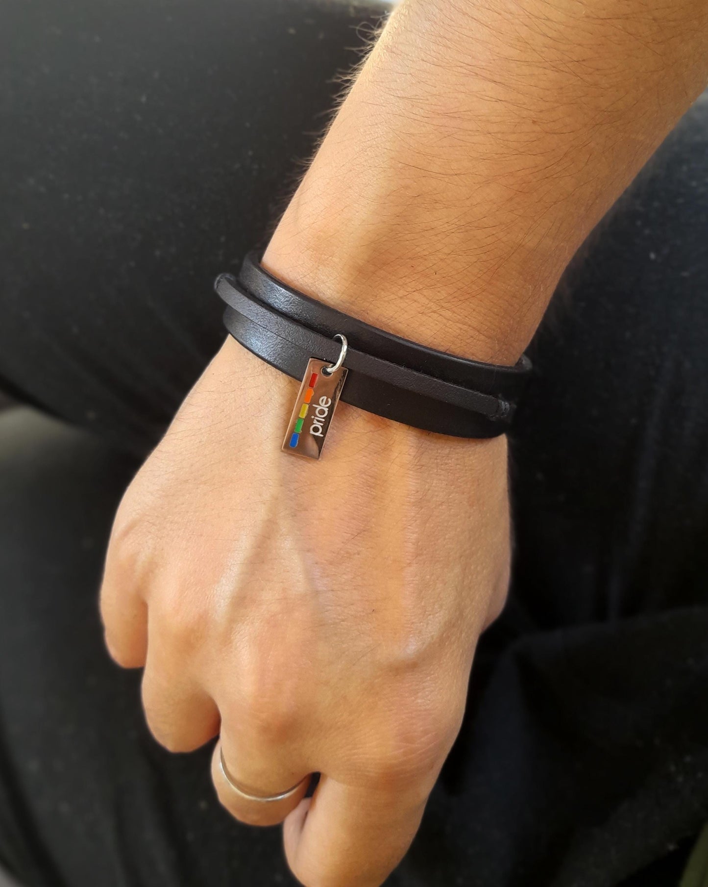 Pride Black Leather Bracelet