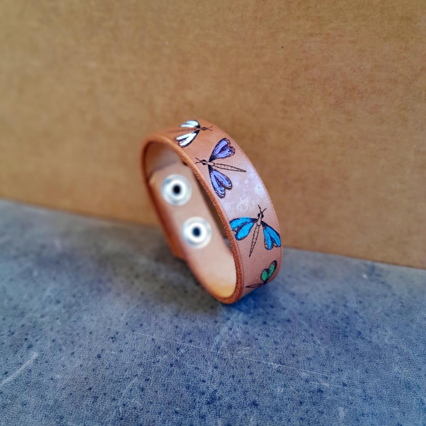 Hand Painted Dragonfly Leather Bracelet