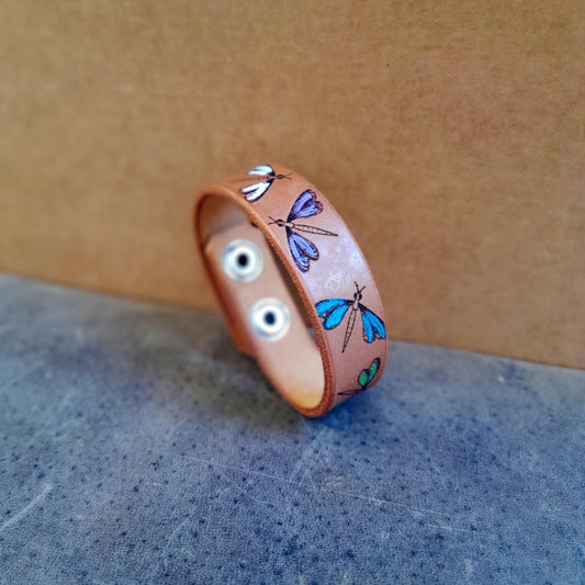 Hand Painted Dragonfly Leather Bracelet