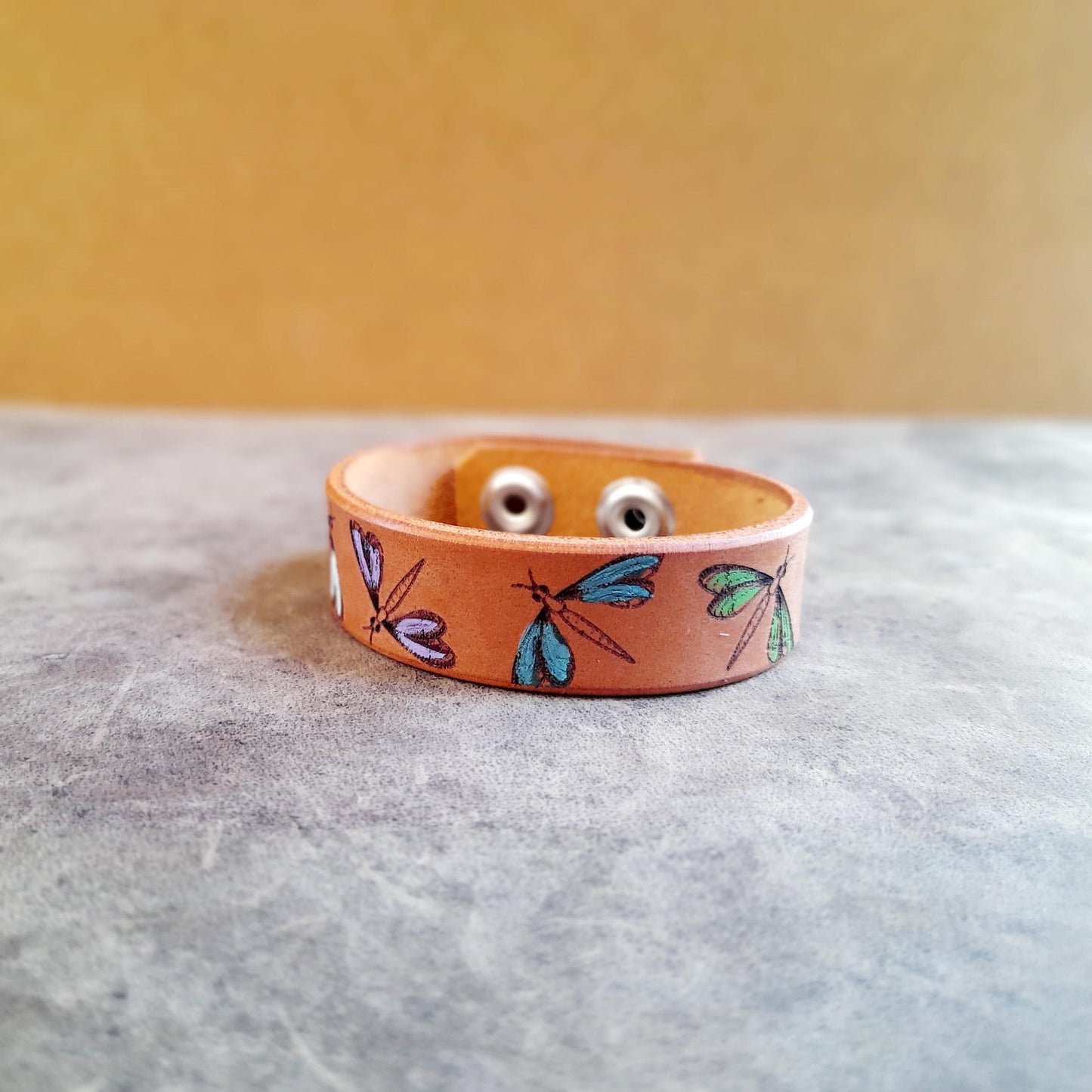 Hand Painted Dragonfly Leather Bracelet