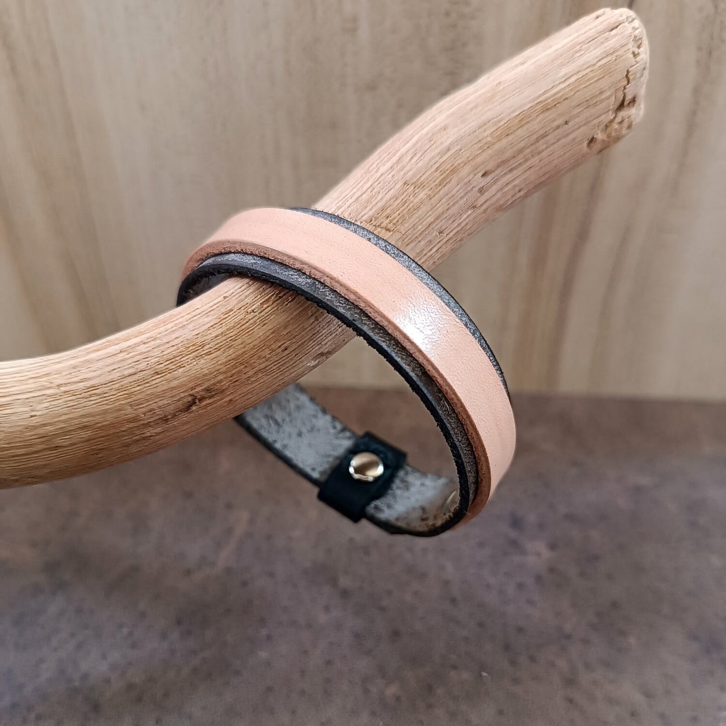 light and shadow layered leather bracelet close up