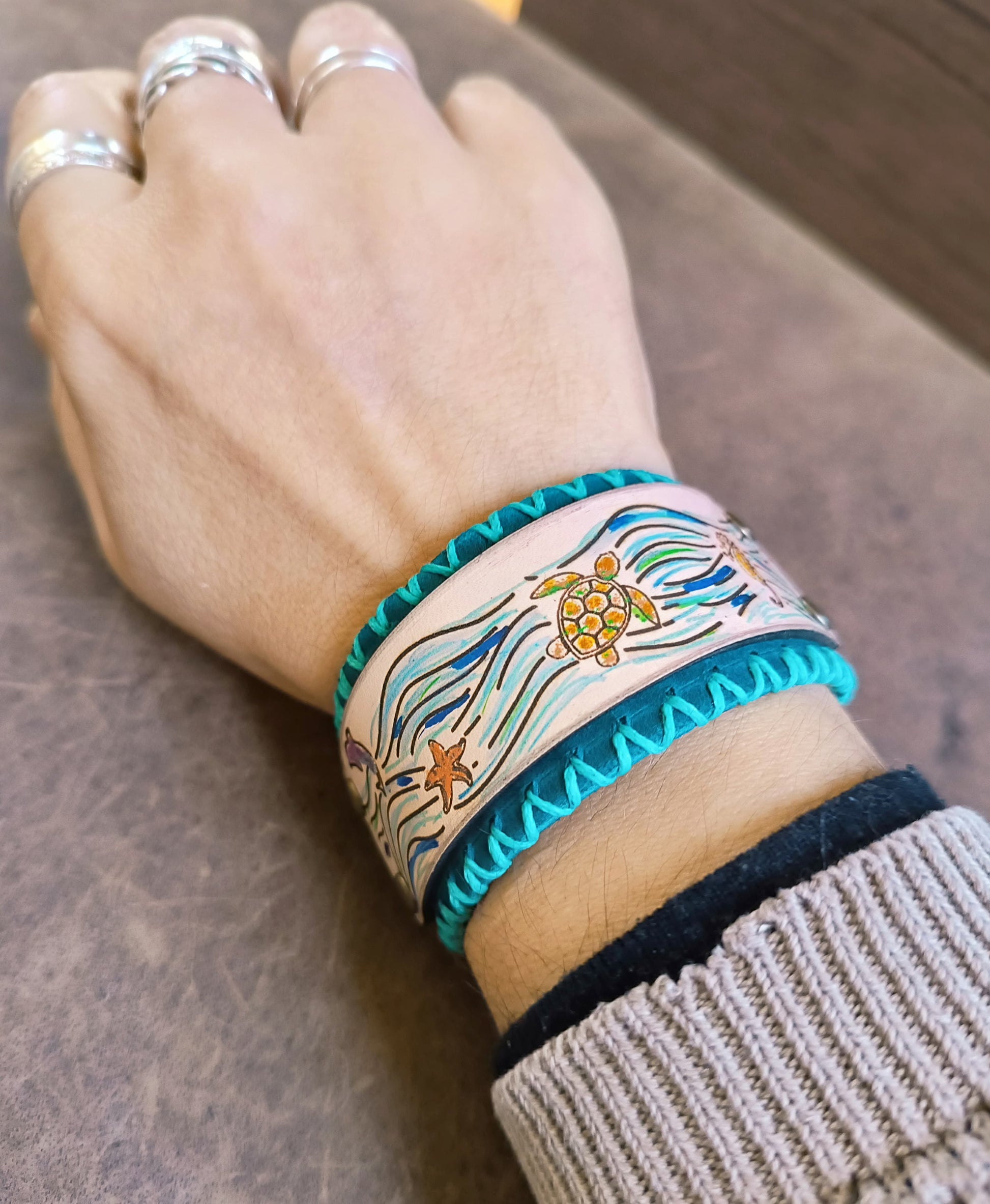 ocean themed bracelet worn on wrist