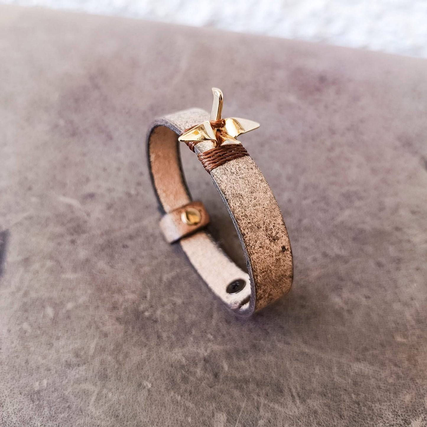 Origami Crane Leather Bracelet | Personalized Minimalist Leather Wristband