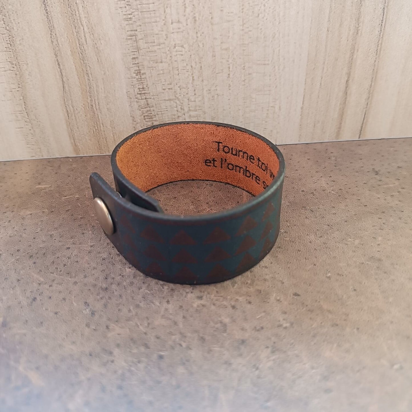 Custom engraved Samoan tribal leather bracelet for men and women, showcasing underside area