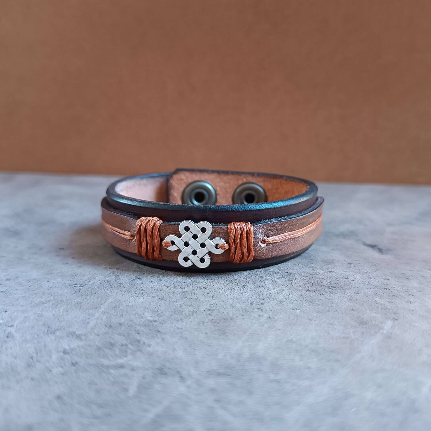 Celtic Shield Knot Leather Bracelet for Men front view