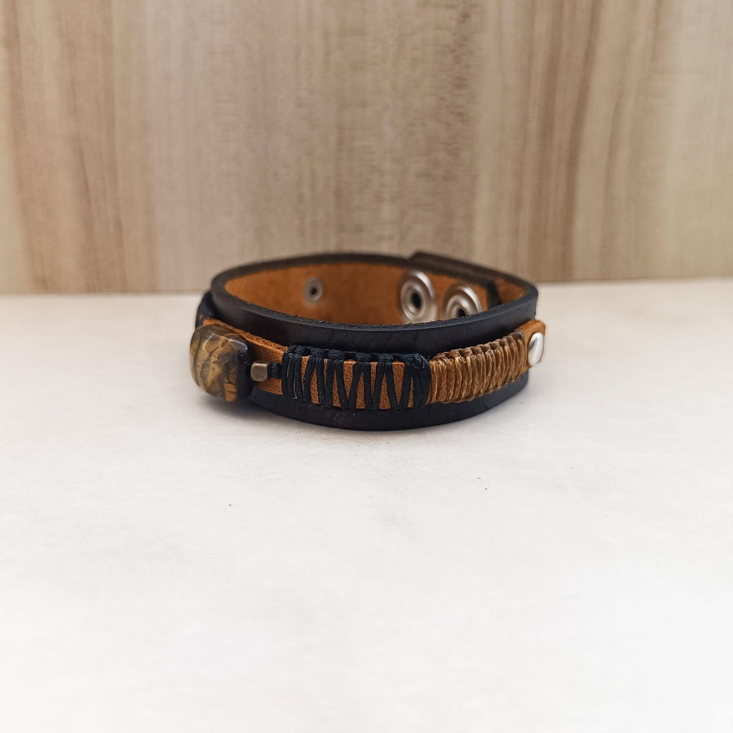 Men's tiger eye cuff close up side view