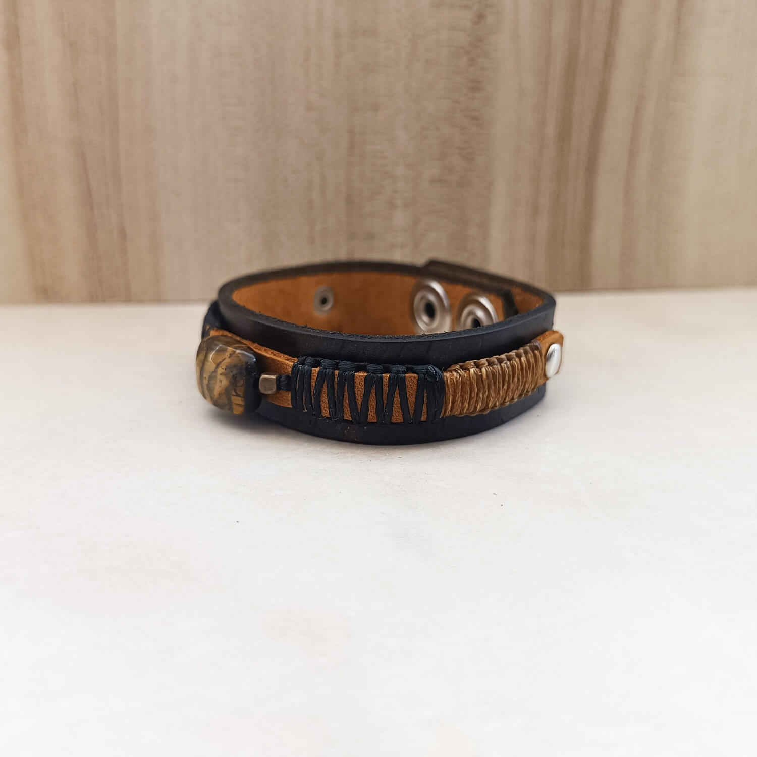 Men's tiger eye cuff close up side view