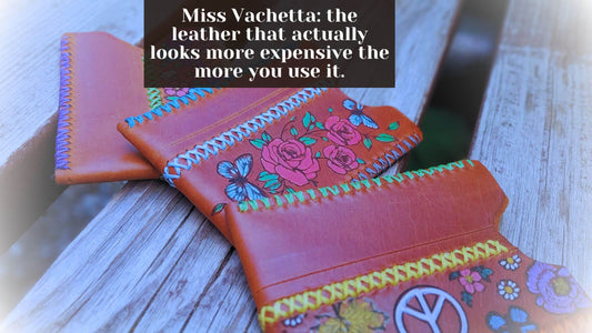 three handmade vachetta leather wallets