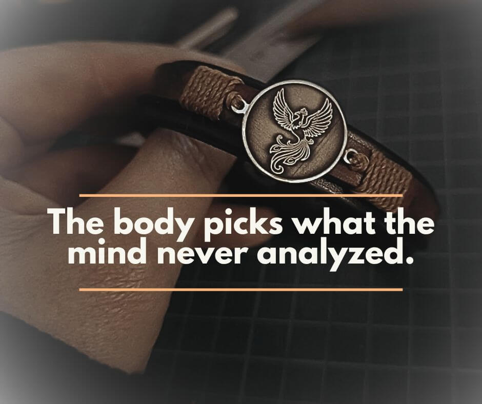 making of the Phoenix leather bracelet and overlay text